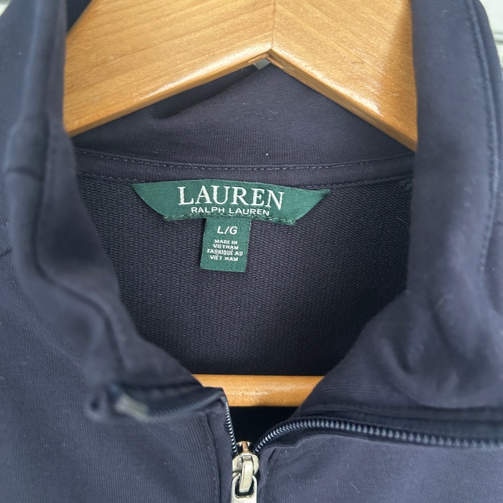Ralph Lauren mock neck jacket in navy blue full zip pocket monogram sz large - Picture 2 of 11